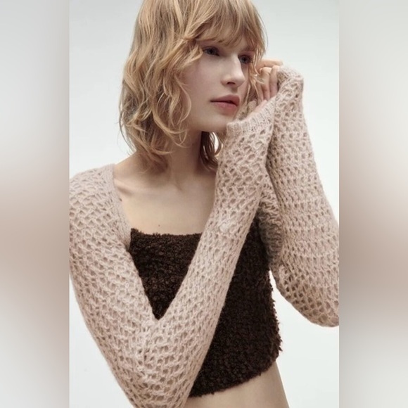 Zara NWOT Knit Crochet Long Sleeves Crop Top - Picture 6 of 9